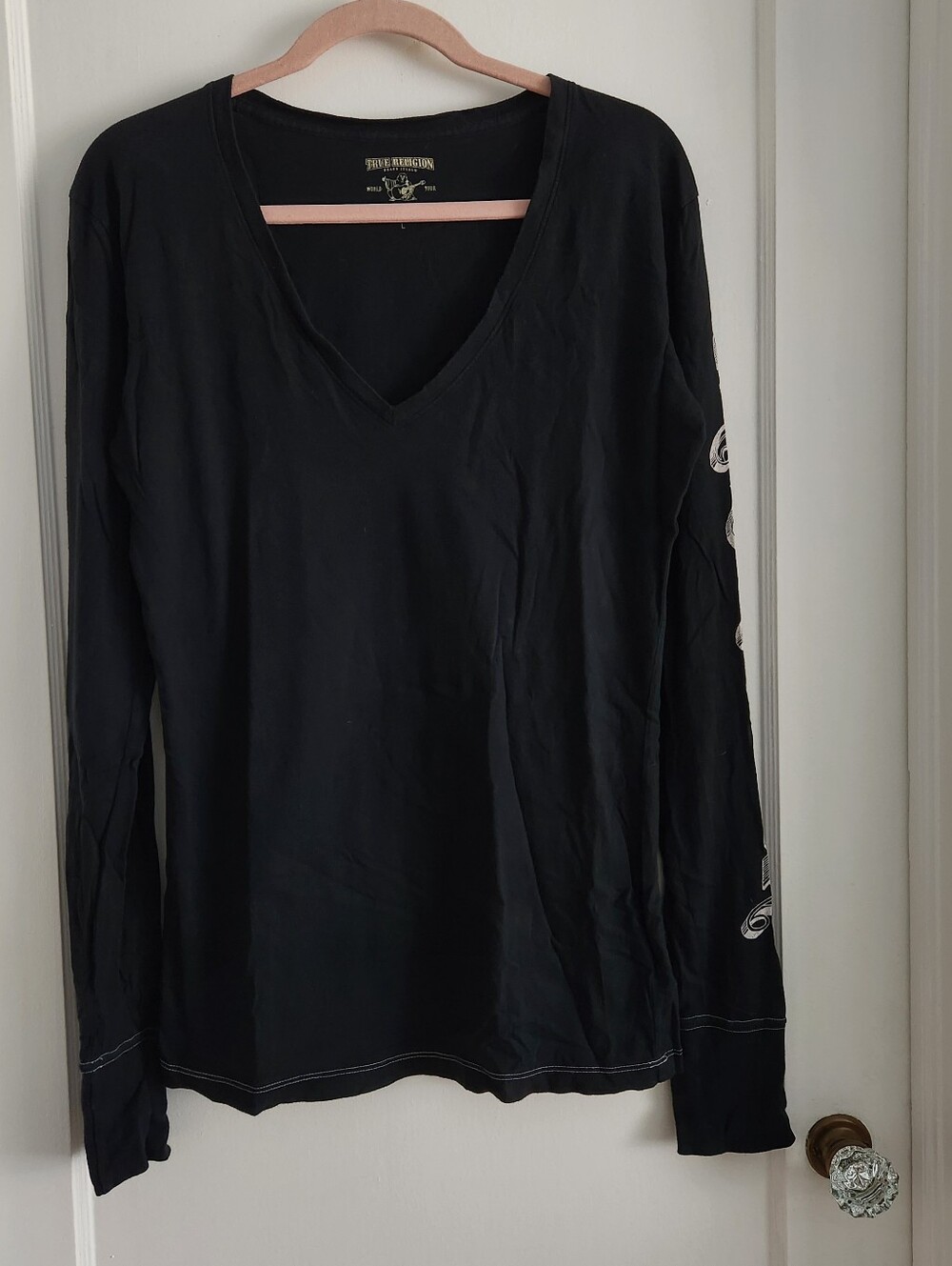 Black V Neck Long Sleeved Shirt From True Religion Size L